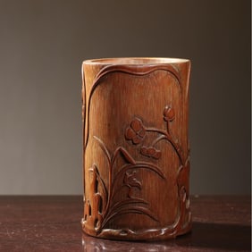 A bamboo carved orchid pen holder of the Republic of China