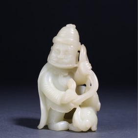 A piece of Qing Dynasty Hetian jade Hu people taming beasts