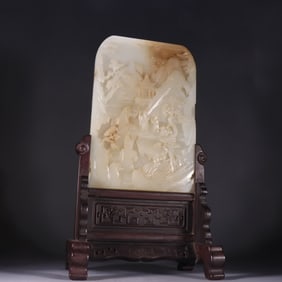 A Qing Dynasty Hetian jade carved character story interlude