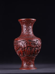 A Qing Dynasty red landscape character pattern bottle