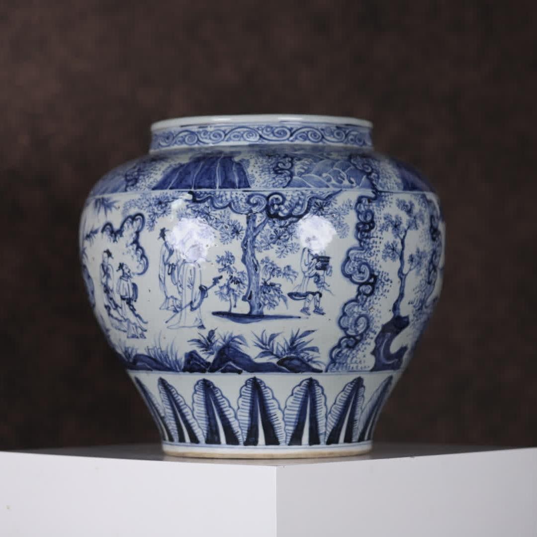 A blue and white character story jar (1 of 11)