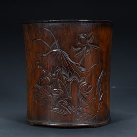 A Qing Dynasty Hainan Huanghuali "Lotus Poetry" pen holder