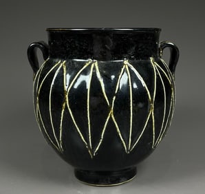 A Song Jiexiu kiln line striped black glaze double jar