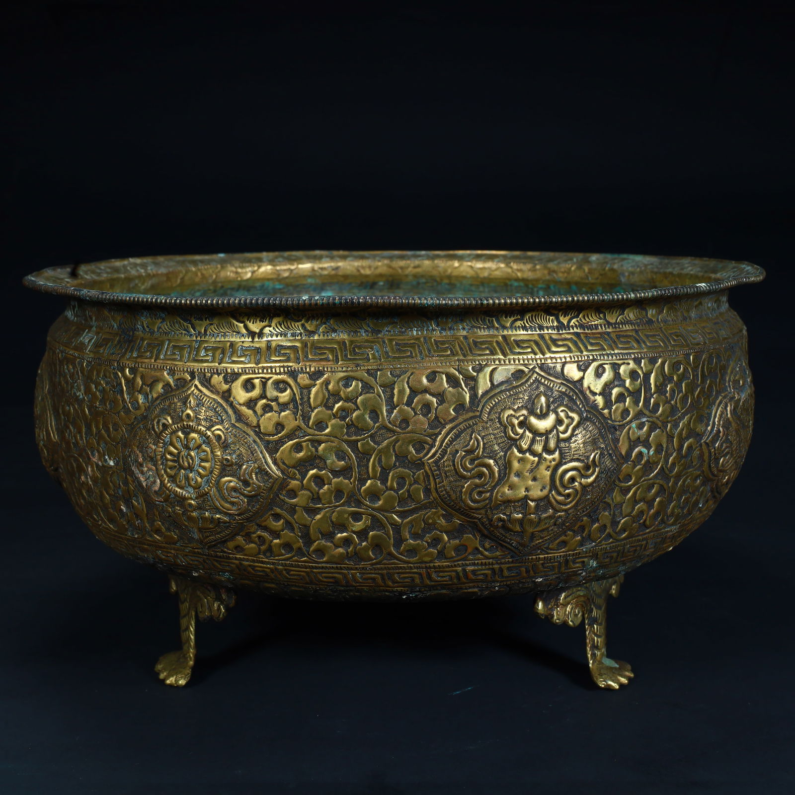 A Qing Dynasty Tibetan copper gilt water purification bowl (1 of 13)