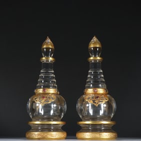 A pair of Liaojin natural crystal-clad relic towers