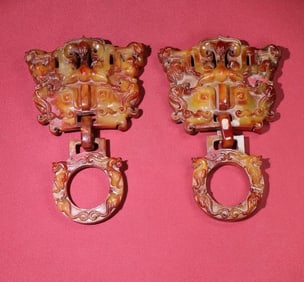 A pair of Han Dynasty white jade large shops