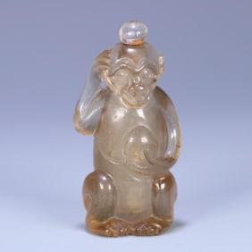 A natural crystal "Spirit Monkey Birthday" snuff bottle