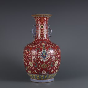A carmine pastel passionflower pattern amphora made in the Qianlong period of the Qing Dynasty