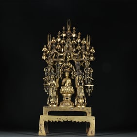 A Qing Dynasty bronze gilt Buddha statue of the Three Saints