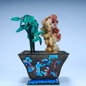 A Qing Dynasty copper tire cloisonné enamel study bonsai