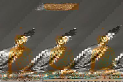 A set of Qing Dynasty refined-bronze cloisonné cloisonné Three Treasure Buddha seated statues