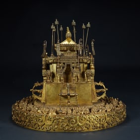 A Qing Dynasty bronze gilt Buddha hall-style Buddha shrine