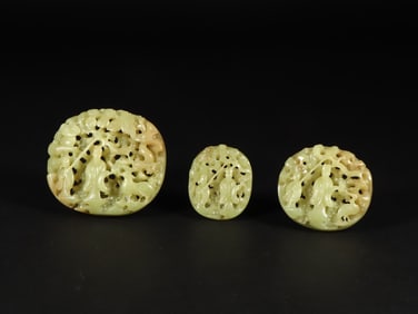 A set of Qing Dynasty Hetian topaz pine crane longevity tiles