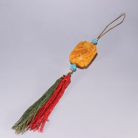 A Qing Dynasty beeswax crane deer with a spring waist pendant