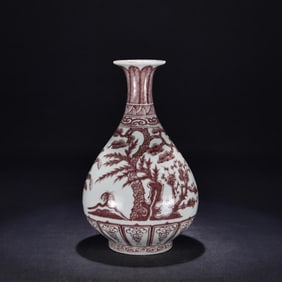 A piece of Ming Hongwu glazed red pine bamboo plum pattern jade pot spring
