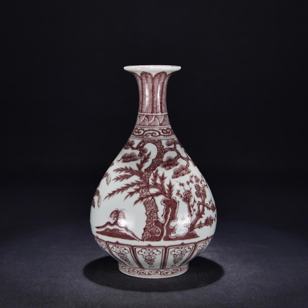 A piece of Ming Hongwu glazed red pine bamboo plum pattern jade pot spring (1 of 9)