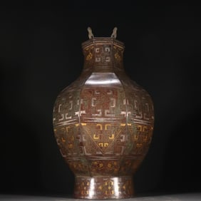 A Han Dynasty copper cuo gold and silver square vase