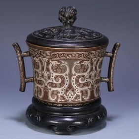 A stone old style of rosewood cover to copper cuo silver dragon pattern incense burner