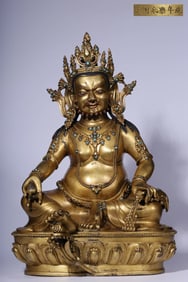A seated statue of the Ming Dynasty "Daming Yongle Year Shi" copper gilt inlaid turquoise yellow God