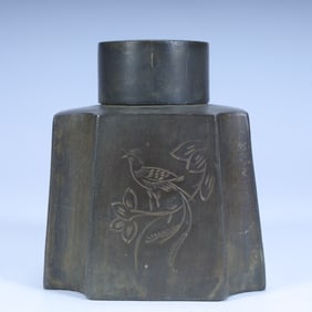 A tin bamboo tea jar made of Qing Dynasty