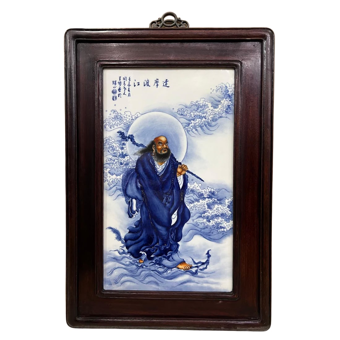 A porcelain panel painting of the Eight Friends of Zhushan "Wang Bu" Bodhidharma Crossing the River (1 of 10)