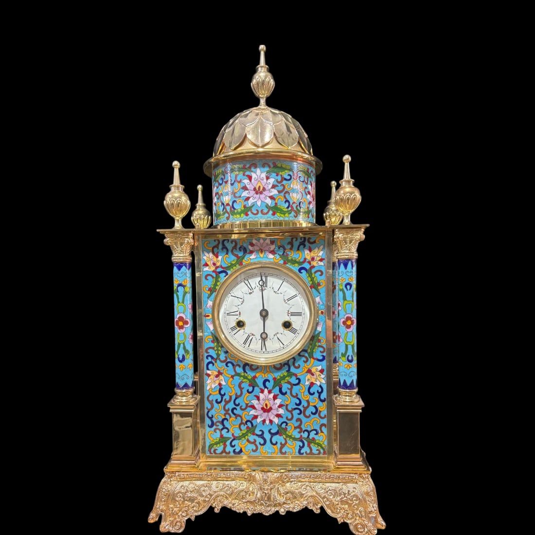 A European cast copper gilt enamel castle chime clock (1 of 8)