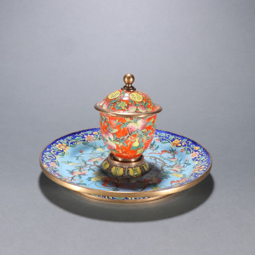 A Qing Dynasty copper tire painting enamel Fulu pattern cup (1 of 9)
