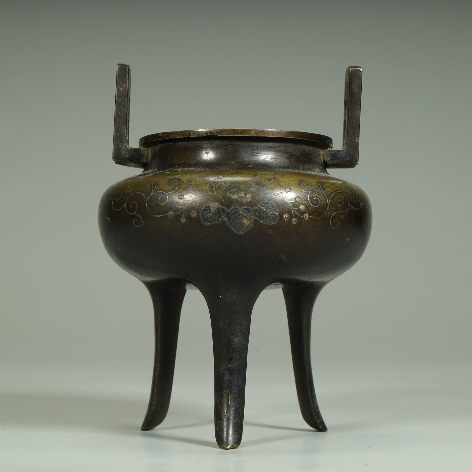 A copper wrong gold and silver floral pattern three-legged amphora (1 of 9)