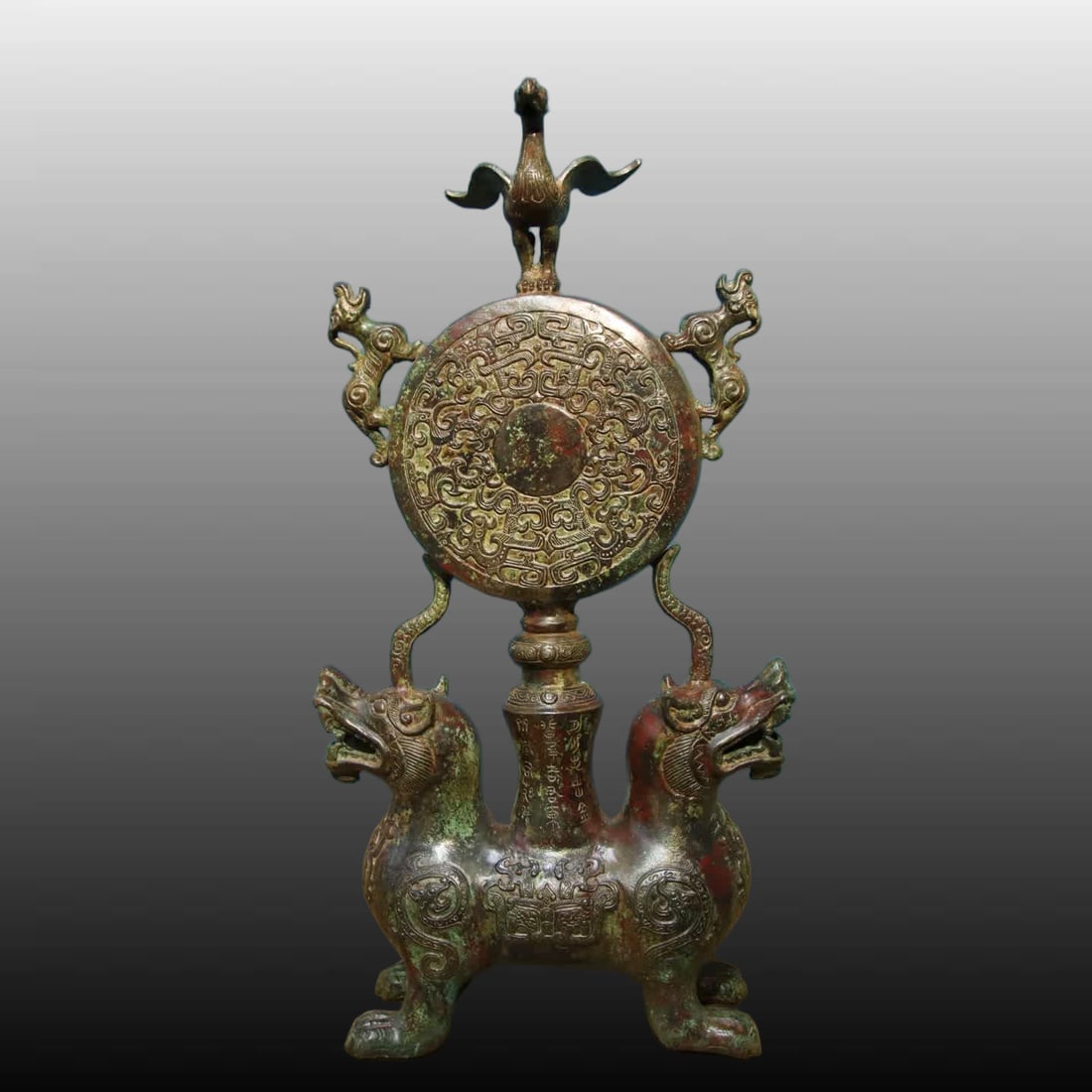 A piece of Han Dynasty bronze - double phoenix bird drum (inscription) (1 of 9)
