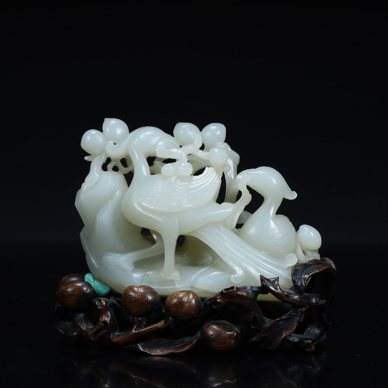 A Qing Dynasty Hetian white jade double crane birthday ornament: Qing Dynasty Hetian white jade double crane birthday ornament SIZE: Total H: 8cm L: 10cm W: 5cm Total W: 221g (The Dimensions Of All Batches Are Manually Measured.If You Need More Detailed Information