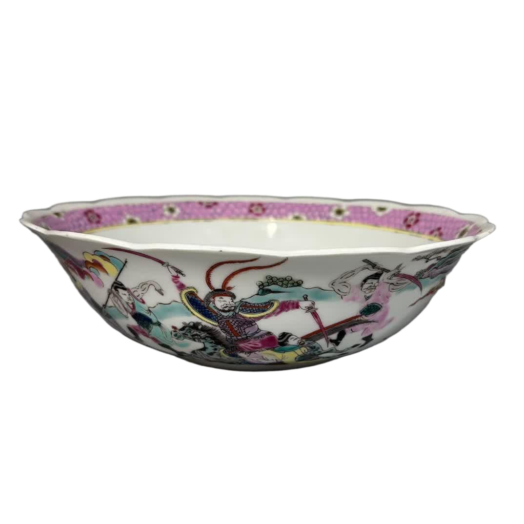 A Qing Dynasty colorful battle general tire bowl: Qing Dynasty colorful war generals tire bowl SIZE: H:7.5cm W:28.5cm (The Dimensions Of All Batches Are Manually Measured.If You Need More Detailed Information, Please Contact Our Customer Service Befo