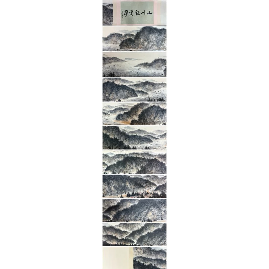 A handscroll of Fu Baoshi's landscape paintings: Fu Baoshi's landscape painting handscroll SIZE: Cartridge 50x1060cm (The Dimensions Of All Batches Are Manually Measured.If You Need More Detailed Information, Please Contact Our Customer Service