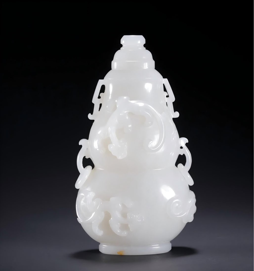 A Qing Dynasty Hetian jade dragon pattern gourd bottle (1 of 11)
