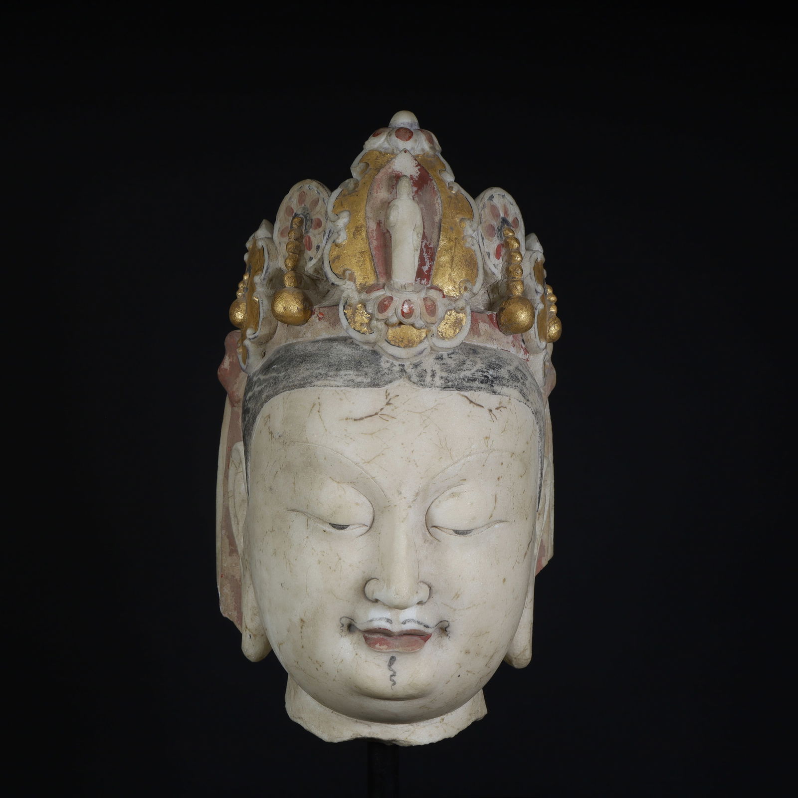 A Northern Song Dynasty painted gilded stone carved Bodhisattva head (1 of 10)