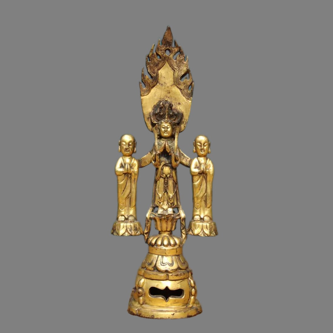 A piece of Han Dynasty copper gilt real gold - one Bodhisattva and two disciples (1 of 9)
