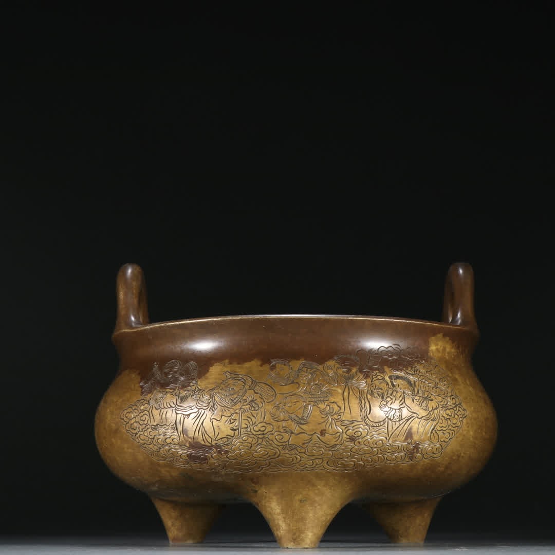 A Ming Dynasty bronze figure picture story three-legged incense burner (1 of 9)