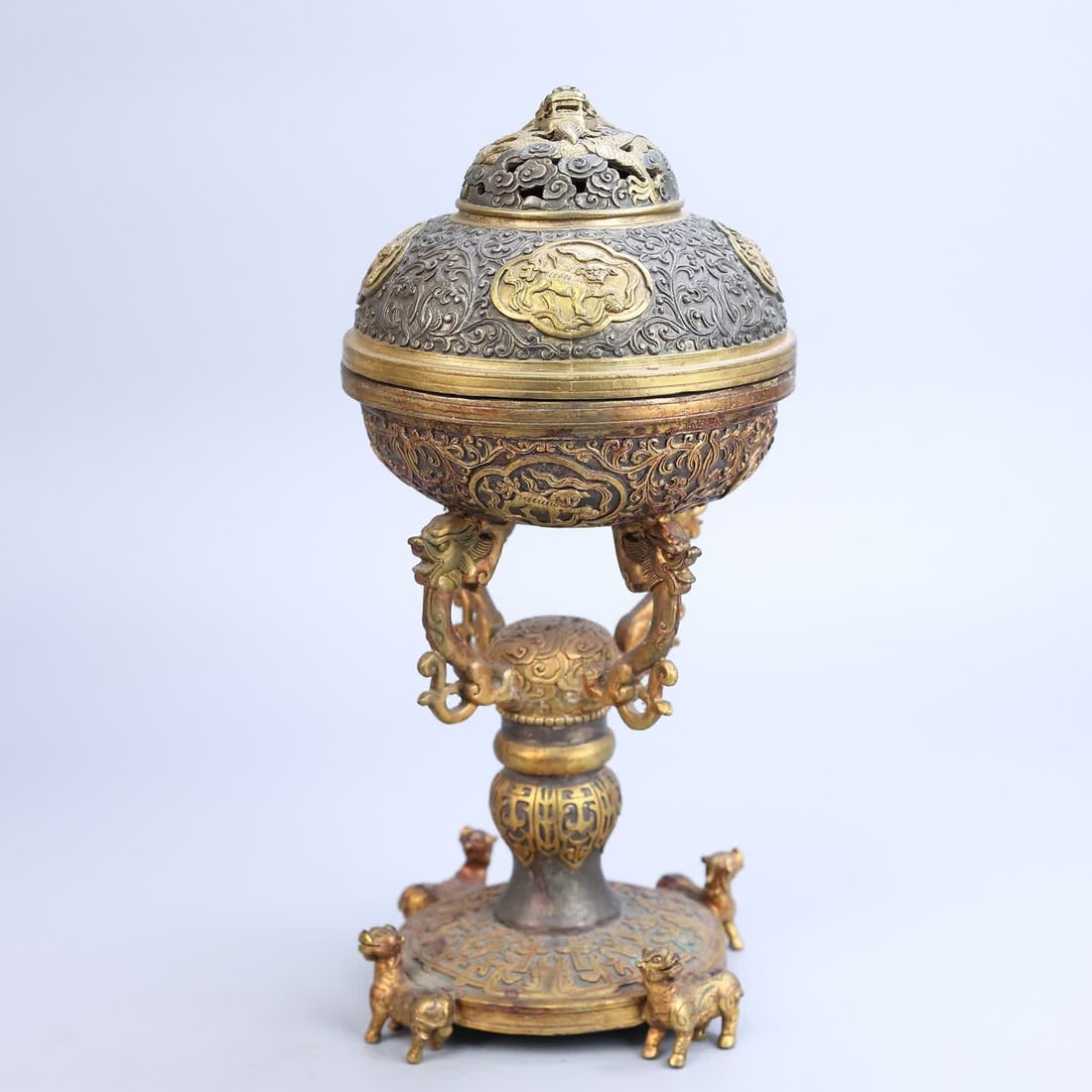 A Qing Dynasty partially gilded incense burner (1 of 11)