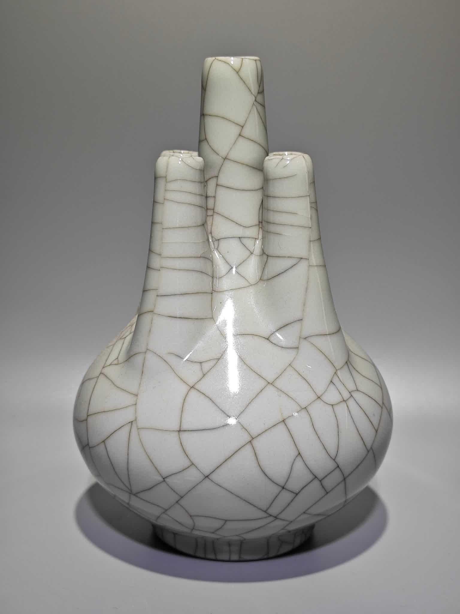 A Qianlong period gold-painted multi-character official glazed five-tube gall bottle (1 of 9)