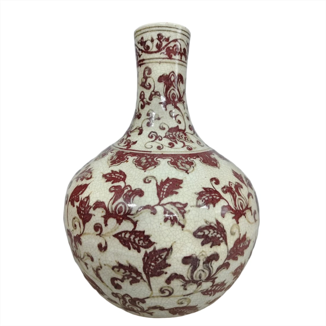 A Ming Dynasty Cizhou kiln glazed red entwined floral pattern celestial ball vase (1 of 7)