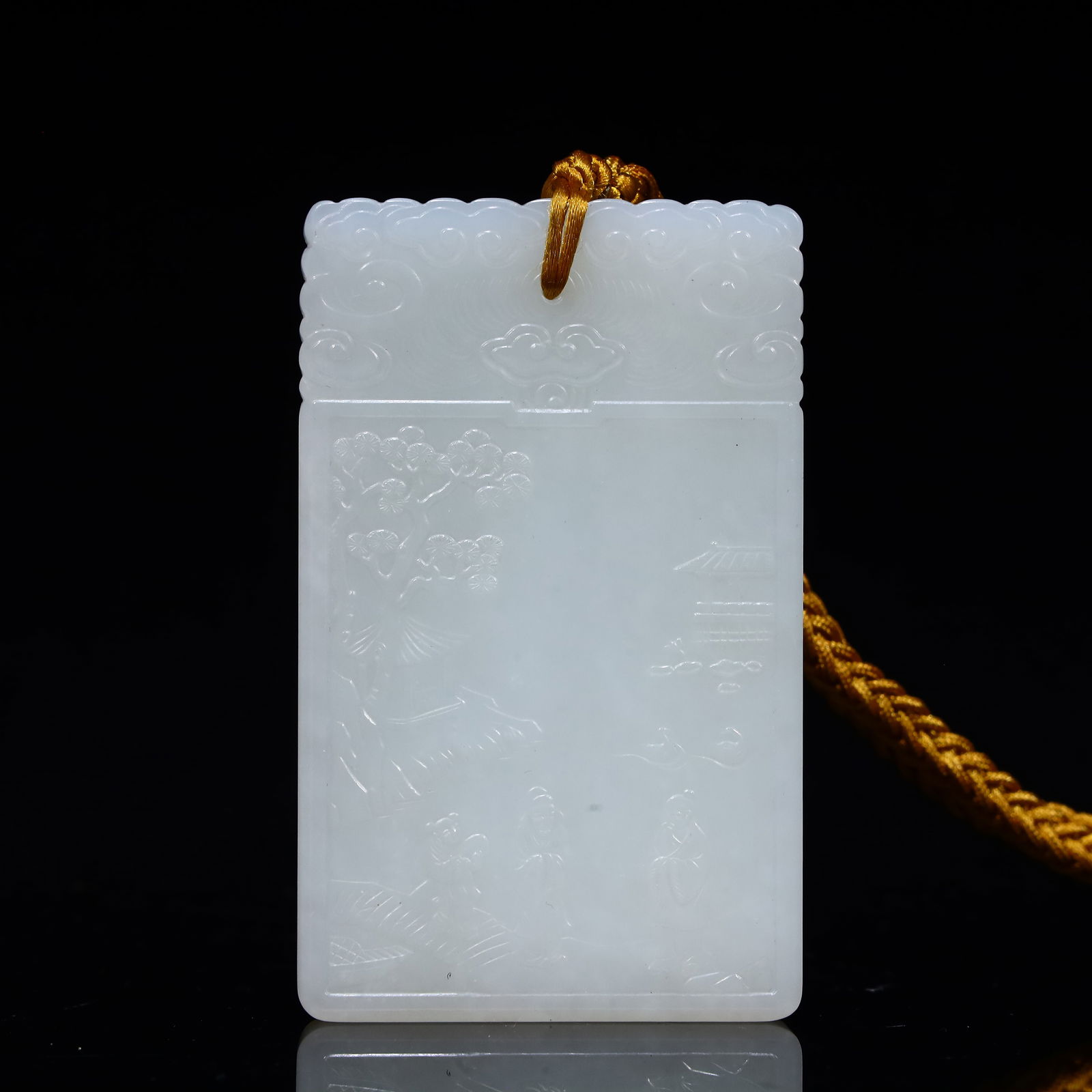 A Hetian jade engraved friend visit card: Hetian jade engraving of visiting friends SIZE: L:8cm W:5cm H:1cm W:100G (The Dimensions Of All Batches Are Manually Measured.If You Need More Detailed Information, Please Contact Our Customer Service