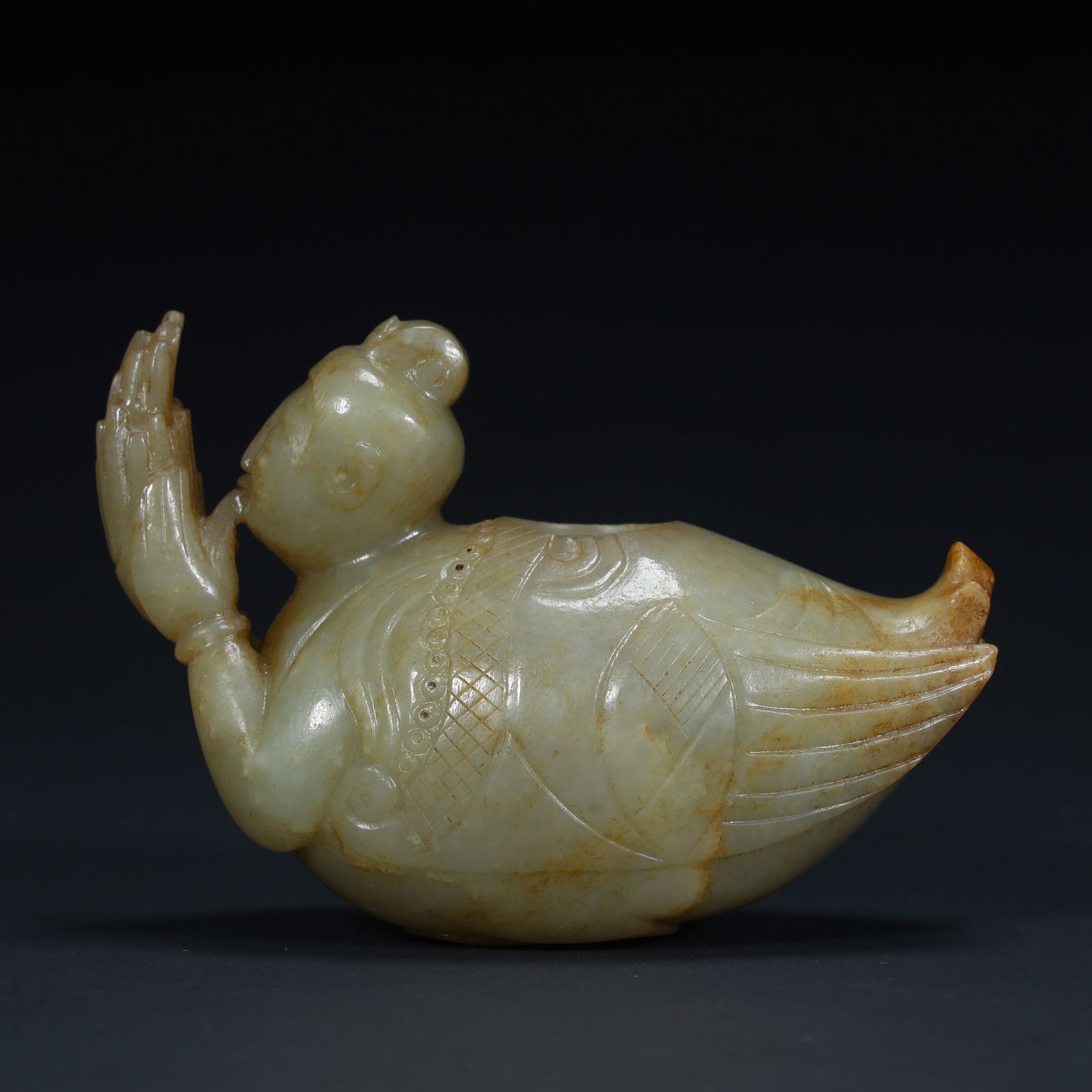 A Ming Dynasty Hetian jade "duck body immortal" water bowl, (1 of 10)