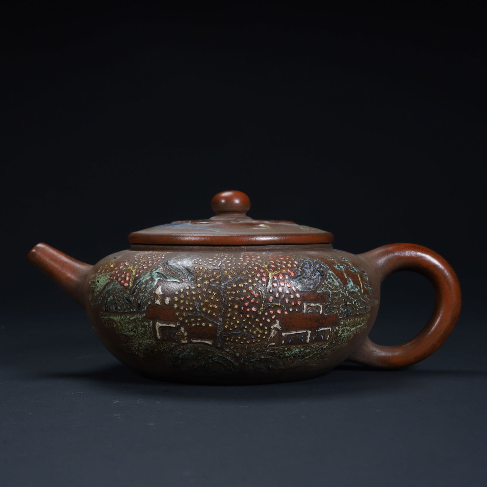 A Qing Dynasty colorful landscape pattern purple clay pot (1 of 13)