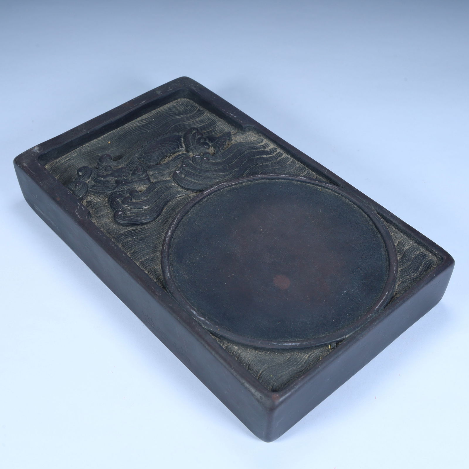 A Qing Dynasty end stone "Haiyan Heqing" pattern rectangular inkstone - 2