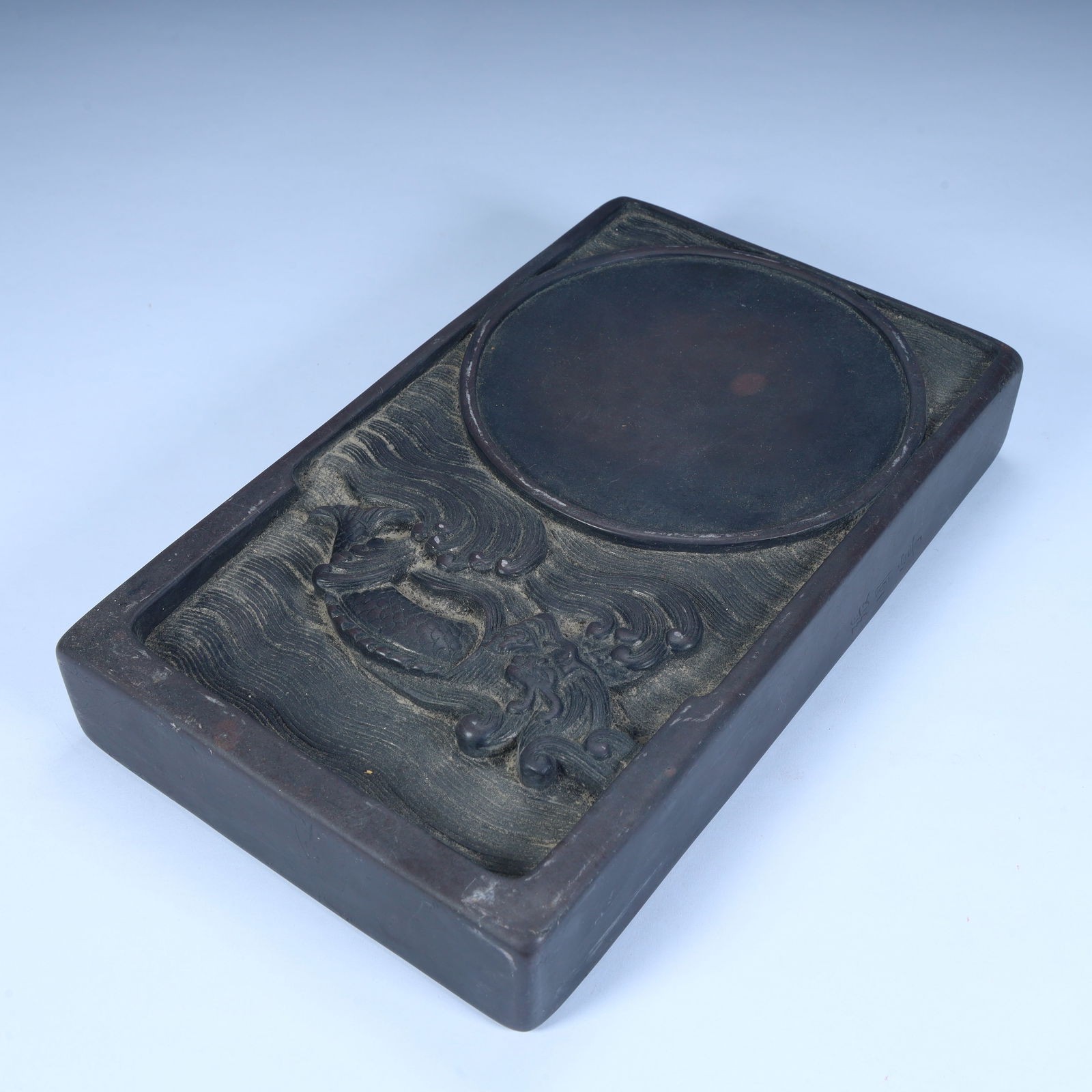 A Qing Dynasty end stone "Haiyan Heqing" pattern rectangular inkstone - 3
