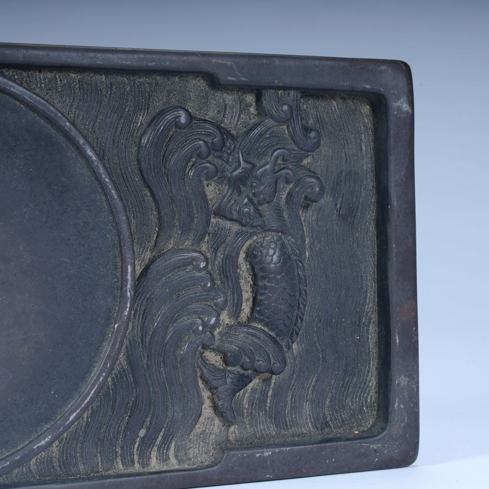 A Qing Dynasty end stone "Haiyan Heqing" pattern rectangular inkstone - 5