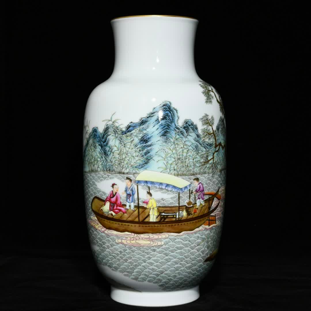 A Qing Qianlong enamel color boating tea painting bottle (1 of 9)