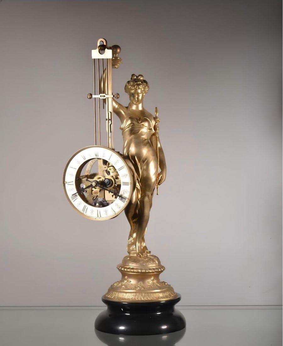 A copper-gilt Victory pendulum clock with a marble base (1 of 9)
