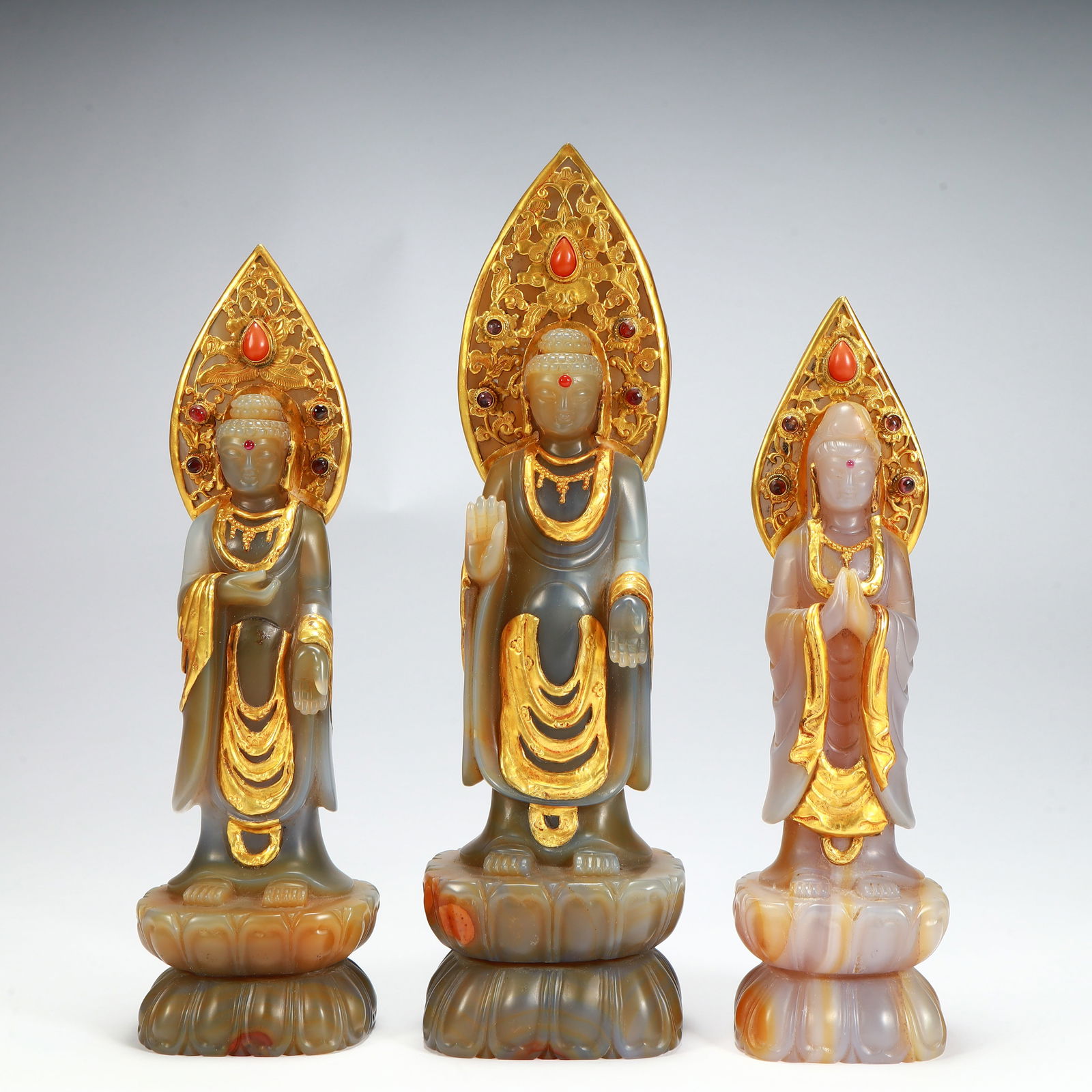 A set of agate gold-clad statues of the Three Saints of the West (1 of 20)
