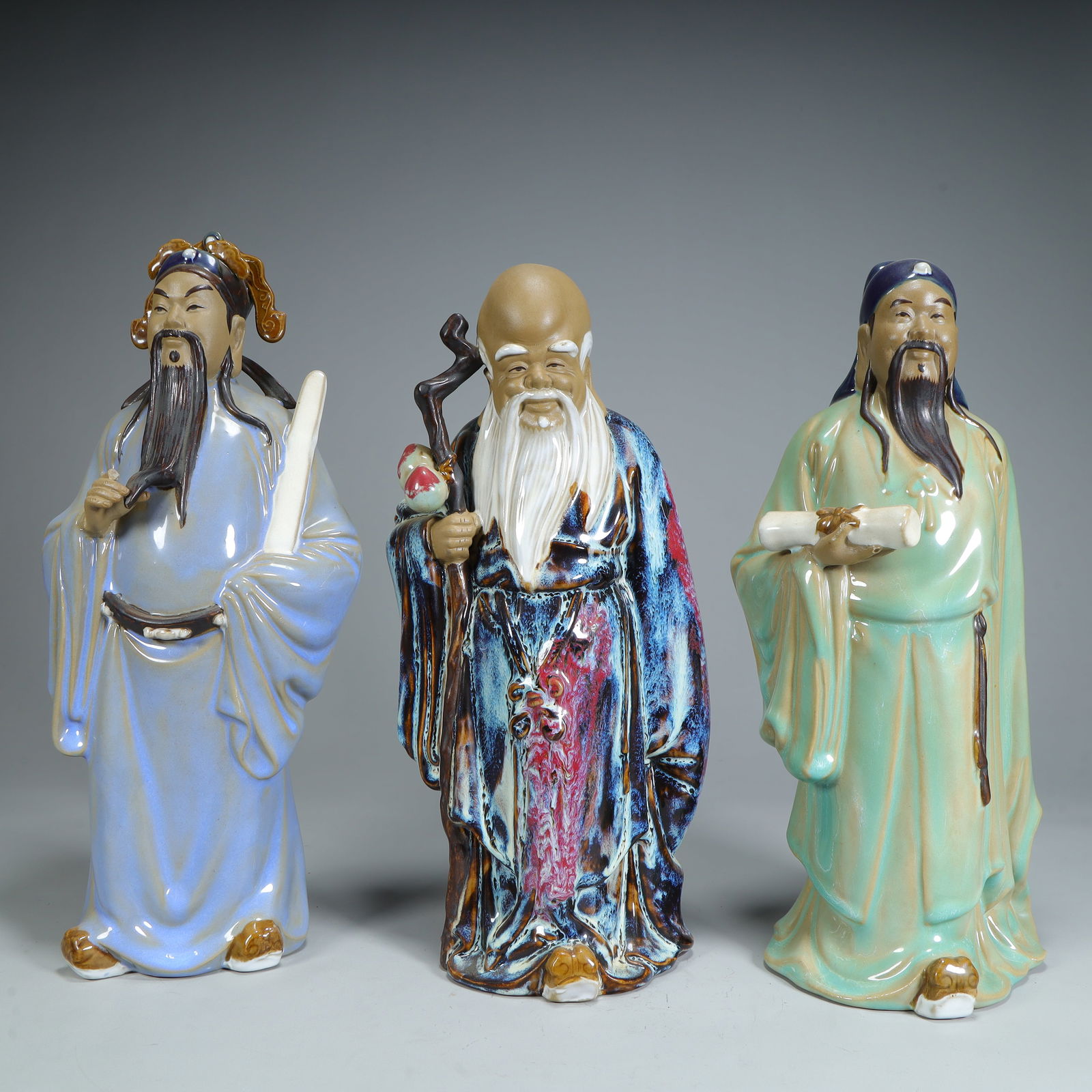 A set of ceramic Fulu Shou three-star ornaments (1 of 11)