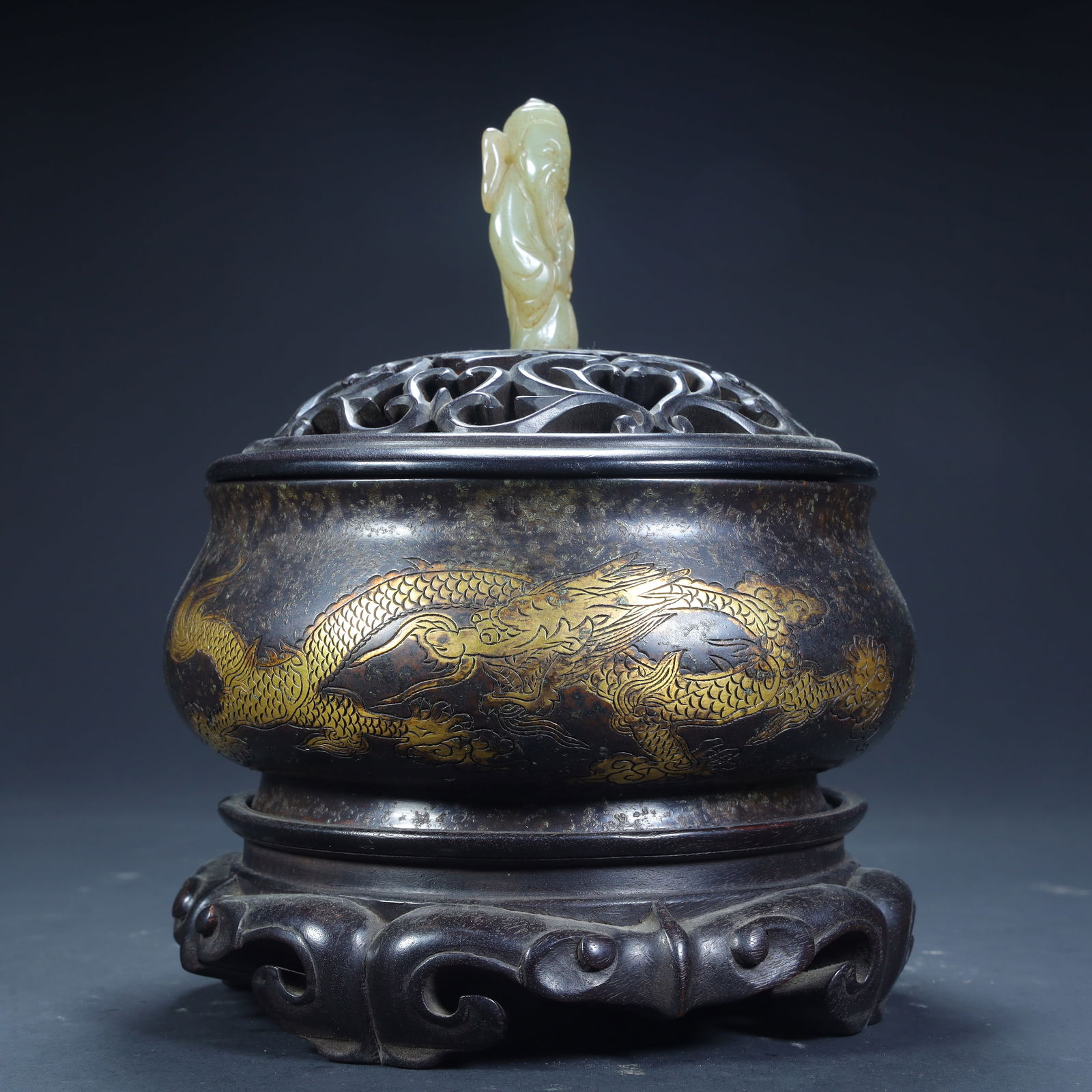A Qing Dynasty copper wrong gold dragon pattern aromatherapy - 2
